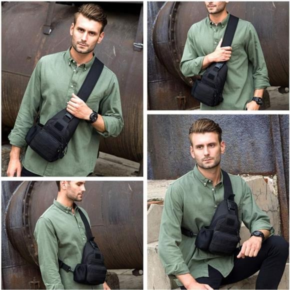 HUNTVP Small Tactical Sling Chest Pack Bag Molle Daypack Backpack Military Cross - Picture 2 of 8